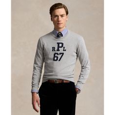 In collegiate-style letters this fine-knit sweater features a Polo Ralph Lauren monogram and number that nods to our founding year. Our signature Pony is embroidered at the right hem. Classic Long Sleeve Sweater With Logo Detail, Collegiate Crew Neck Tops With Logo Detail, Classic Fall Sweatshirt With Logo Detail, Collegiate Crew Neck Sweatshirt With Logo Detail, Classic Crew Neck Sweater With Embroidered Logo, Classic Sweatshirt With Embroidered Logo, Classic Long Sleeve Sweatshirt With Embroidered Logo, Classic Embroidered Logo Sweater For Winter, Classic Winter Sweater With Embroidered Logo