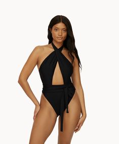 Midnight Alex One Piece Swimsuit - PQ Swim Elegant Beach Halter Top, Elegant Halter Neck Top For Beach, Elegant Halter Neck Top For Poolside, Chic Halter Top For Swimming, Chic Halter Neck Top For Swimming, Summer Pool Swimwear With Crossover Waistband, Chic Tie Back Halter Top For Swimming, Summer Swimwear With Crossover Waistband For Pool, Poolside Beachwear Cross-tied Halter Top