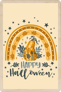 a happy halloween card with an image of a pumpkin in the center and stars around it