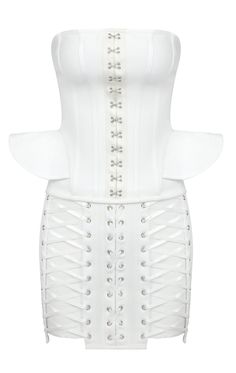 Strapless Corset Lace Up Peplum Dress White DESIGN: Color: White Strapless design Sleeveless Lace up detail Peplum detail Corset design Exposed zipper at back Body sculpting design Stretch Type: Stretchy Gentle Dry Clean Only Length: Mini. Above knee MATERIAL: 90% Rayon + 9% Nylon + 1% Spandex Top quality Rayon: anti-wrinkle, brighter colours. High quality durable bandage fabric. High elasticity for a better fit. Delicate sewing and hemming by durable needle lockstitch machine. YKK zipper (known as the most durable and reliable zippers manufactured today). To maintain the beauty of your garment, please follow the care instructions on the attached label. Colour may vary due to lighting on images. The product images (without model) are closest to the true colour of the item.     *& New Style Dress, New Look Dresses, Satin Corset Dress, Off Shoulder Mini Dress, Midi Pencil Dress, Spandex Top, Strapless Corset, Inner Goddess, Corset Lace