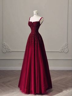 Evening Dresses Wine Red, Corset Prom Dress Burgundy, Fancy Evening Dresses Classy, A-line Prom Dresses, Dark Red Sweet 16 Dresses, Prom Dress Types, Burgandy Prom Dresses, Blood Red Prom Dress, Prom Dress Back Design