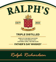 a label for a father's day whisky with the words, triple distilled