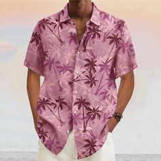 Category:Shirt; Season:Spring,Summer; Fabric:Polyester; Sleeve Length:Short Sleeves; Look After Me:Machine wash,Hand wash,Washable; Gender:Men's; Style:Casual,Designer,Fashion,Soft,Breathable; Tops Type:Shirt,Summer Hawaiian Shirt; Occasion:Outdoor,Going out,Street,Casual; Age Group:Adults'; Fit Type:Regular Fit; Pattern:Coconut Tree,Tropical Plants; Design:Print; Neckline:Turndown; Brand:OUKU; Front page:FF; Listing Date:07/14/2023; Bust:; Length:; Shoulder Width:; Fit US Size:; Fit UK Size:; F Short Sleeve Tops Casual, Beach Blouse, Printed Shirts Men, Mens Printed Shirts, Streetwear Jeans, Linen Fashion, Pink Wine, Coconut Tree, Mens Hawaiian Shirts