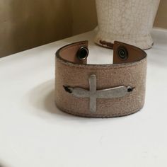 Beige Leather With Silver Cross Leather Cuffs Bracelet, Silver Cross, Leather Cuffs, Art Fair, Leather Jewelry, Womens Jewelry Bracelets, Cuff Bracelet, Cuff, Cream