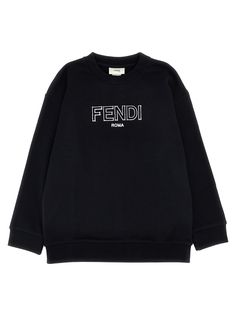 Cotton crew neck sweatshirt with front logo detail, long cuffed sleeves. Composition: 100% cotton Fendi Kids, Herno Jacket, Fendi Logo, Sweatpants Shorts, Italian Outfits, Kenzo Kids, Un Logo, Logo Sweatshirt, Kids Logo