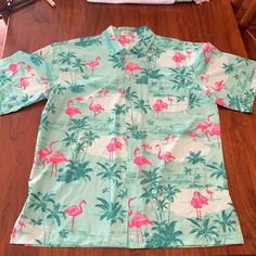 Nwot 100% Polyester Stretchy, Moister-Wicking Hawaiian Shirt. Never Worn! Flamingo Hawaiian Shirt, Flamingo Shirt, Mens Flannel Shirt, Cotton Long Sleeve Shirt, Mens Plaid, Plaid Shorts, Distressed Black Jeans, Linen Pants, Grey Long Sleeve