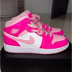 White/Med Soft Pink Air Jordans Never Used,Brand New Nike Shoes Jordans Air Force, Light Pink Air Jordans, Pink High Top Nike Shoes, Pink Retro Jordans, Hot Pink Air Jordans, Nike Shoes Pink And White, Nike Jordan Shoes Women, Kids Air Jordans, Different Color Dunks