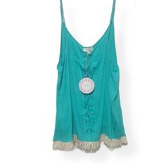 Very Cute Sleeveless Tank With Drawstring Front Design And Tassel Hemline. Cotton Camisole With Tank Straps For Beach, Trendy Beach Camisole, Spring Beach Cami Tank Top, Trendy Camisole Tank Top For Beach, Casual Camisole Tank Top For Beach Season, Trendy Cotton Camisole For The Beach, Sleeveless Camisole For Beach In Summer, Sleeveless Tops For Beach Season Day Out, Trendy Spaghetti Strap Tank Top For The Beach