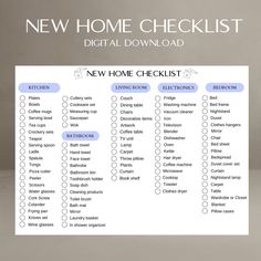 a new home checklist is shown with the words'new home checklist '