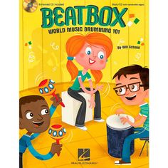 the book cover for beatbox world music drumming 101, featuring two children playing drums