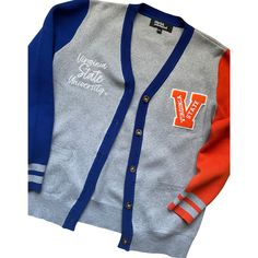 Introducing the Virginia State University Cardigan Sweater!Make a bold statement and wear your Virginia State pride with this one-of-a-kind and comfortable cardigan sweater, perfect for any alumni, students or supporters. Made with the highest quality materials, this sweater is designed to keep you warm and cozy while representing VSU. Note: This is a pre-order item. Expected to ship early December 2023. Features:- Official Virginia State University logo embroidered on the chest- Large "V" Cheni Virginia State University, Oct 1st, Varsity Cardigan, Virginia State, Howard University, Cardigan Design, University Logo, Classic Cardigan, December 2023