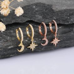 Moon Star Earring Gold Moon Silver Star Minimalist | Etsy Celestial Star Charm Earrings For Everyday, Everyday Celestial Earrings With Star Charm, Celestial Star Cartilage Earrings As Gift, Rose Gold Celestial Earrings For Gift, Dainty Round Earrings With Star Charm, Moon Charm Star-shaped Earrings For Gifts, Moon Charm Star Earrings As Gift, Star-shaped Moon Charm Earrings For Gift, Moon Charm Star Earrings For Gift