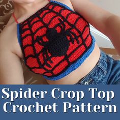 a young boy wearing a spider - man crop top with the words spider crochet pattern on it