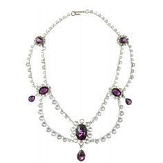 Hollywood iconic multi strend tiered Amethyst necklace CZ Zircon 925 Sterling Silver necklace white gold plated over silver Nec6 Metal: Sterling Silver Metal Purity: 925 Metal Wt: 92.880 Grams Stone: CZ Zircon stone Clarity: AAAAA Stone colour: colour less / white Stone weight:10.890 ctw Gemstone: Amethyst Gemstone creation: Lab creation length:18 inch Product Color: Oxidized Black and Gold Rhodium Plated on Sterling Silver Oval Diamond Necklace With Jewels, Exquisite Oval Jewel Necklaces, White Gold Jeweled Fine Necklaces, Fine Jewelry White Gold Necklace With Jewels, Diamond Costume Jewelry Necklaces, Diamond Jewels Costume Jewelry Necklaces, Exquisite White Gold Jeweled Necklaces, Diamond Jeweled Costume Jewelry Necklaces, Classic White Gold Necklaces With Jewels