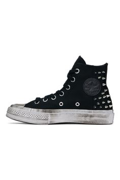 Black Chuck 70 Sneakers by Converse on Sale Black Chuck 70, Black Converse High-top Sneakers With Round Toe, Converse Black High-top Sneakers With Cushioned Footbed, Black Converse High-top Cotton Sneakers, Black Converse High-top Sneakers For Outdoor, Dirty Black Converse, Black Chucks, Chuck 70, Canvas Sneakers