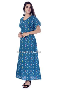 "This Beautiful Gown or can be called as Night Dress is made with super fine quality cotton Fabric. Usage - Gown, Maxi, Night Dress, Lingerie Cover Up , Sleepwear Fabric - 100% Cotton Color - Green Pattern - Ikat Size - Fit Up to 2XL Length - 55\" Inch (140 CM), Bust - 44\" Inch ( 112 Cm), Hip - 52\" Inch (132 CM) Sleeve - 7\" Inch ( 18 Cm), Shoulder - 5\" Inch ( 13 CM), Weight - 0.180 Kg * Gown has Drawstring on the Back side for Perfect Fit. * Gown has a Zipper on Front side for easy wear. * V Blue Cotton Sleepwear For Home, Cotton V-neck Nightgown For Sleepover, Cotton V-neck Nightgown For Bedtime, Cotton Nightgown For Bedtime, Green Cotton Nightgown For Sleep, Green V-neck Nightgown For Bedtime, Cotton V-neck Night Dress, Green Cotton Nightgown For Loungewear, Cotton Full Length Sleepwear