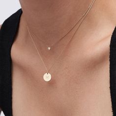 Willow Disc Initial Necklace - 14K Solid Gold-4 Disc Pendant Necklace, Timeless 14k Gold Necklace, Minimalist Round Cut Jewelry With Si Clarity, Minimalist Si Clarity Round Cut Jewelry, Minimalist Round Cut Si Clarity Jewelry, Minimalist Round Pendant Jewelry For Layering, Minimalist 14k Gold Jewelry For Layering, Everyday 14k Gold Jewelry With Single Diamond, Minimalist 14k Gold Round Cut Necklace