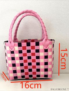 BagForLove - Compact Checkered Woven Handbag Product Description Color Pink Pattern Type Tropical Material PP Type Square Bag Bag Size Mini Size Chart INCH CM Bag Length Bag Width Strap Length Bag Height 6.3 inch 3.7 inch 10.6 inch 5.9 inch Bag Length Bag Width Strap Length Bag Height 16 cm 9.5 cm 27 cm 15 cm Details Pictures Similar Products h2 { text-align: center; } /* æ¢è¡ */ li{ white-space: normal; word-break: break-all; word-wrap: break-word; } .red-box { width: 100%; display: flex; fle Rectangular Pink Shoulder Bag, Pink Rectangular Shoulder Bag, Pink Rectangular Bucket Bag As Gift, Pink Rectangular Bucket Bag For Gift, Trendy Pink Square Bucket Bag, Casual Pink Square Bag, Pink Handheld Bucket Bag With Removable Pouch, Red Square Bucket Bag For Daily Use, Pink Rectangular Bag For Shopping