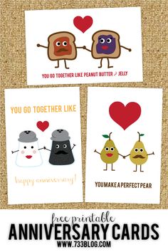 two greeting cards with toast and pears on them, one says you do together like peanut