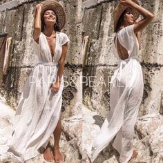 Wherever Your Travels Take You, The Sunset Beach White Sheer Maxi Style Swim Cover Up Will Keep You Looking Seaside Chic! Gauzy, Sheer Woven Fabric Is Light And Breezy As It Creates A Deep V-Neckline And Relaxed, Cap Sleeve Bodice. Belted Waist Sits Above A Flowing Maxi Skirt With Twin Side Slits. Details 100% Cotton One Size Fits Most Last Photo Is Of Actual Garment Styled By A Blogger That Works With Our Boutique Vendor Bohemian Boho Resort Wear Summer Dress Vacation Chic V-neck Beach Dress For Holiday, Summer Beach Dress For Beach Wedding In Spring, Chic Linen Beach Dress For Vacation, Summer Beach Dress For Beach Wedding, Summer V-neck Beach Dress For Beach Wedding, Casual Beach Dress For Summer Wedding, Elegant Summer Beach Party Dress, Breezy Beach Dress For Summer Wedding, Elegant Summer Beach Dress For Beach Party