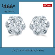 Features: Quick ShipDiamond Clarity: I3Earring Back: PostSetting: NickShape: FlowerStone Cut: RoundDiamond Color: I-JMetal Color: WhiteEarring Length: 10.6mmEarring Width: 9.6mmRounded Carat Weight: 1/3 Ct. T.w.Care: Wipe CleanStone Type: 50 Natural DiamondAuthenticity: Natural DiamondBirthstone: April BirthstoneEarrings Style: Stud Earrings, Multi-Diamond EarringsMetal: Sterling SilverCountry of Origin: Imported Flower Earrings Studs, Flower Studs, White Diamond, Stud Earrings, Sterling Silver, 10 Things, Flowers, Silver, Color