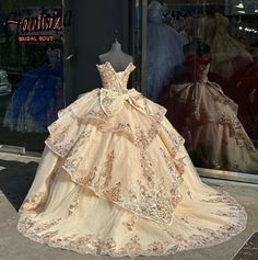 Gold Quinceanera Dresses with Big Bow Sequin Glitter Sweet 15 16 Ball Gowns | eBay Brown Quinceanera Dresses, Champagne Quince Dresses, Gold Quinceanera Dresses, Vestido Charro, 15 Girls, Debut Dresses