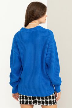 Feel amazing while staying comfy and cute in this Feminine Touch sweater. Its crew neck, drop shoulders and long, loose sleeves create an alluring balance, while the ribbing lends a touch of texture. Keep cozy while looking your best - it's a win-win! 100% acrylic. Win 100, Loose Sleeves, Drop Shoulder, Pullover Sweaters, Royal Blue, Crew Neck, Texture