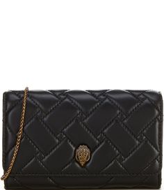 From Kurt Geiger London&#x2C; the Extra Mini Leather Quilted Wallet On Chain Crossbody Bag features:Leather exteriorPolyester liningShiny brass hardwareSnap and flap closureInterior single compartment&#x2C; 1 kindness message pocketSingle strapApprox. 7.48'' W x 5.31'' W x 1.57'' D&#x2C;  23.23'' strap dropImported. Luxury Leather Wallet On Chain For Business, Luxury Leather Business Wallet On Chain, Kurt Geiger Wallet, Luxury Leather Wallet On Chain, Rectangular, Designer Leather Wallet On Chain With Chain Strap, Luxury Travel Wallet With Chain Strap, Leather Evening Wallets With Chain Strap, Luxury Leather Wallet On Chain With Removable Pouch, Black Wallet On Chain With Gold-tone Hardware For Business