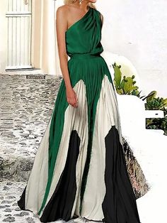 Effortlessly Alluring: One-Shoulder Maxi Dresses with Sleeveless Asymmetric Pleats and Captivating Prints Pleated Party Dress, Beach Wedding Guest Dress, Elegante Y Chic, Formal Occasion Dress, 파티 드레스, A Line Prom Dresses, Dresses 2024, Maxi Dress Evening, Summer Party Dress