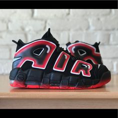 Nike Air More Uptempo ‘96 Black/Laser Crimson/White Cj6129-001 Size 11 Black Custom Sneakers With Air Max Cushioning, Casual Basketball Shoes With Red Sole For Streetwear, Casual Basketball Shoes With Red Sole, Nike Black Dynamic High-top Sneakers, Custom Black Sneakers With Red Sole For Light Sports, Sporty Black High-top Sneakers With Red Sole, Nike Dynamic Black Custom Sneakers, Nike Custom Black Dynamic Sneakers, Dynamic Black Nike Custom Sneakers