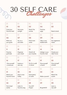 Self Care Challenges, Female Self Care, Tenk Positivt, Studera Motivation, Planner Self Care, Nasihat Yang Baik, Motivasi Diet, Self Care Challenge, Self Care Checklist