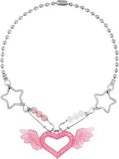 PRICES MAY VARY. Add a sweet final touch to your neck, goes well with any outfit with this kawaii pink heart necklace to elevate your look with Y2K Harajuku cutecore aesthetic jewelry Standard 23" length, zinc alloy ball chain with big star linking, punk details and a chunky pink heart wing pendant Perfect touch for daily casual look or also can be worn as beach summer jewelry, rave preppy accessories,... for a bright vibe and all the colorful happy vibes that you can imagine Y2K is everywhere! Y2k Pink Jewelry, Red Star Jewelry, Cute Accessories Y2k, Cute Core Accessories, Fluttershy Necklace, Cutecore Accessories, Cute Pink Accessories, Aesthetic Choker, Clear Accessories