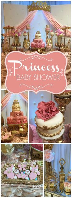 princess baby shower with pink and gold decorations