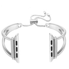 The Butterfly Cuff for Apple Watch is a stylish and sophisticated accessory that combines the classic elegance of a jewelry cuff with the modern functionality of an Apple Watch band. The cuff is designed to securely and comfortably hold the Apple Watch, while adding a touch of glamour to any outfit.The unique butterfly design of the cuff features intricate details such as delicate wings and a curved body, adding a feminine and graceful touch. The design allows for easy access to the Apple Watch' Modern Double Band Bracelet With Strap, Modern Silver Apple Watch Band For Everyday Use, Silver Apple Watch Band For Everyday Use, Modern Double Band Bracelet Watch Strap, Silver Rectangular Apple Watch Band For Everyday Use, Modern Cuff Watch Band With Bracelet Strap, Adjustable Stainless Steel Modern Watch Bands, Modern Rectangular Stainless Steel Apple Watch Band, Adjustable Modern Stainless Steel Watch Bands