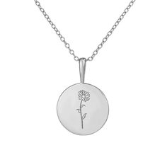 Meet our Birth Flower Necklaces—beautifully crafted in premium sterling silver and fully adjustable for the perfect fit. Each necklace features a delicate flower representing a birth month, making it a meaningful way to celebrate your birth, your little ones, or a special connection to a particular bloom. Whether you’re layering them or wearing one solo, these necklaces add a personal touch and a sprinkle of nature’s magic to your style. Perfect for gifting or treating yourself, these precious b Mother's Day Sterling Silver Necklace With Flower Charm, Sterling Silver Charm Necklace With Flower For Mother's Day, Dainty Flower-shaped Engraved Charm Necklaces, Dainty Engraved Flower Charm Necklaces, Dainty Engraved Flower Charm Necklace, Minimalist Round Charm Necklace With Flower Charm, Minimalist Birth Flower Charm Necklace For Mom, Dainty Adjustable Birth Flower Necklace, Dainty Sterling Silver Flower Charm Necklace