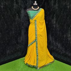 Product Detail - yellow colored casual wear saree is made from moss georgette fabric which is highlighted with beautiful stripes printed work with lace border as shown. Comes along unstitched heavy gota blouse piece which you can customise as per your design/style. Occasion - You can wear this saree for casual, outings, social meets and other homely events. Style it up - Look glamorous in this traditional saree by (HELUM FAB) Pair this saree with beautiful clutch to complete the look!! Measureme Saree With Lace Border, Traditional Saree, Wear Saree, Georgette Saree, Georgette Fabric, Lace Border, Traditional Sarees, Georgette Sarees, Blouse Piece