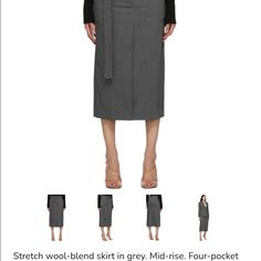 Stretch Wool-Blend Skirt In Grey. Mid-Rise. Four-Pocket Styling. Belt Loops And Detachable Belt With Pin-Buckle Fastening At Waistband. Trouser-Style Creases At Front And Back. Darts At Back Waistband. Central Vent At Back Hem. Zip-Fly. Tonal Hardware.Supplier Color: Light Grey Workwear Midi Skirt With Pockets, Midi Skirt With Pockets For Work, Fitted Long Skirt With Pockets, Workwear Pencil Skirt With Pockets, Office Long Skirt With Pockets, Office Midi Skirt With Pockets, Elegant Skirt Bottoms With Pockets, Office Skirt Bottoms With Pockets, Pencil Skirt With Side Pockets For Work