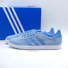 Us Size 13 Men's Adidas Originals Gazelle Sneakers Ig4987 Clear Blue/Light Blue/Off White - Brand New In Box, Box Is Lightly Damaged. We Only Sell 100% Genuine Products, Sourced From Major Retailers. Blue Sneakers For Light Sports With Laces, Blue Sneakers With Laces For Light Sports, Light Blue Sporty Sneakers For Spring, Light Blue Leather Sneakers With Gum Sole, Light Blue Casual Sneakers With Gum Sole, Blue Sneakers For Light Sports With Branded Insole, Light Blue Sneakers For Light Sports With Rubber Sole, Light Blue Sneakers With Rubber Sole For Light Sports, Light Blue Low-top Sneakers For Light Sports