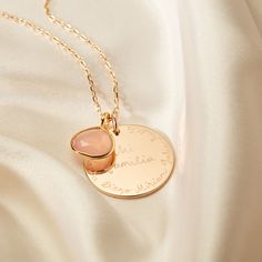 Celebrate love that knows no limits with our Personalized We Are Family Necklace. Featuring a simple large disc hand-engraved with We are family, and your special message around the edge.18K Champagne Gold Plated, 925 Sterling Silver or 18K Rose Gold PlatedDisc charm: 1x1Learn more about each stone with our Stone GuideSecure clasp fasteningCharms are removable from this chain and can be worn on all Merci Maman chain lengthsHand-engraved in our Paris workshopSent with love in a complimentary gift Message Names, Family Necklace, Aqua Chalcedony, We Are Family, Disc Necklace, Engraved Jewelry, Engraved Necklace, Blue Chalcedony, Green Onyx