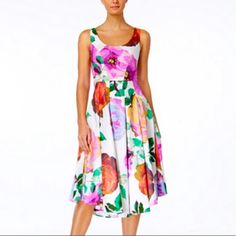 Never Worn Midi Floral Dress. Perfect For Bridal Festivities, Cocktail Parties, Or Kentucky Derby! Calvin Klein A-line Midi Dress For Spring, White Fit And Flare Midi Dress For Garden Party, Calvin Klein A-line Midi Summer Dress, Calvin Klein A-line Midi Dress For Summer, Calvin Klein White Midi Length Dress, Calvin Klein Summer Party Dress, Summer Floral Print Calvin Klein Dresses, Calvin Klein Midi Length Floral Print Dresses, Calvin Klein Summer Midi Dress Knee-length