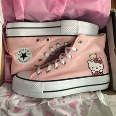 Brand New In The Box Never Worn Baby Pink Color With Platform Bottoms Price Firm Hello Kitty Converse, Cute Converse Shoes, Cute Converse, Hello Kitty Shoes, Baby Pink Color, Kitty Clothes, Hello Kitty Clothes, Colorful Sneakers, Pretty Shoes Sneakers