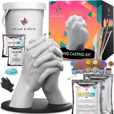 hands holding each other in front of a white bucket with the words casting kit on it