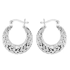 We love these sparkly hoops with their unique geometric texture! Made from 925 Sterling Silver, these Sterling Silver Geometric Textured Hoop Earrings are the perfect addition to any collection. The stunning texture beautifully captures the light making these silver earrings the perfect twinkly treat. Made from: 925 sterling silver Dimensions: Each earring measures approx.1.8cm diameter Please note that due to hygiene reasons, Earrings are non-returnable.Each item is individually handmade to ord Posh Totty, Geometric Texture, Creole Earrings, Geometric Textures, Pretty Jewellery, Independent Designers Fashion, Tuscany, Rhodium Plated, Jewellery And Watches