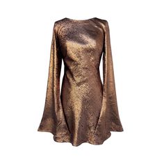 Crafted from an eye catching metallic gold fabric, Pia features bell flared sleeves and a mini length that adds a touch of retro charm. The whole dress is cut on true bias that skims curves and drape over the body beautifully. This is the dress you've been dreaming of.  Details True bias cut Drape cowl back  Bell sleeves Slip on style, without a zip No lining  Mini Length Made in Hong Kong Lightweight, opaque, breathable and drape beautifully, Soft to touch Sheer ◎◎◎◎◎◎◎◎◎◉ Opaque 100% Gold foil Gold Fabric, Metallic Dress, Great Gatsby, Independent Designers Fashion, Long Sleeve Mini Dress, Flared Sleeves, Gatsby, Metallic Gold, Women Clothes Sale