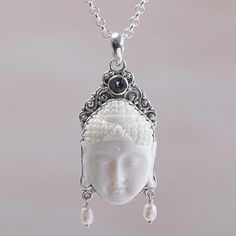 Amethyst and cultured pearl pendant necklace, 'Blessed Buddha' - Amethyst Cultured Pearl and Bone Buddha Pendant Necklace Pagan Clothing, Buddha Pendant Necklace, Interesting Jewelry, Buddha Jewelry, Metal Smithing, Buddha Sculpture, Bone Necklace, Unique Jewelry Gifts, Crystal Carving