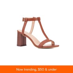 in stock Chic Brown T-strap Sandals For Spring, Elegant Brown T-strap Sandals For Summer, Chic Brown T-strap Sandals, Brown T-strap Sandals For Formal Summer Events, Elegant Brown T-strap Sandals With Ankle Strap, Brown T-strap Heels For Party, Chic Brown T-strap Heels, Brown Open Heel T-strap Sandals For Formal Occasions, Formal Brown T-strap Open Heel Sandals