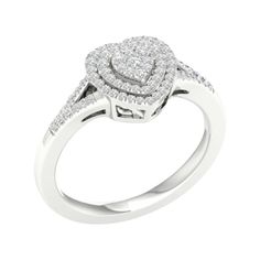 Metal: white-gold | Main Stone: Natural Diamond | Diamond Color: H-I | Diamond Clarity: I2 | Metal Stamp: 10k | Total Diamond Weight: 0.25Ctw White Diamond Ring With Vvs Clarity, Heart Cut, White Heart Cut Diamond Ring With Vvs Clarity, White Diamond Heart Ring With Halo Setting, White Diamond Heart Ring With Diamond Cut, White Heart Cut Diamond Ring With Prong Setting, Luxury Heart Cut Diamond Ring With Halo Design, White Diamond Heart-cut Ring, White Heart-shaped Diamond Ring, White Heart Cut Diamond Ring