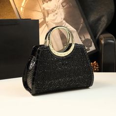 Color: black Beige Purses, Flower Purses, Mothers Bag, Faux Leather Handbag, Trendy Handbags, Frame Bag, Crocodile Pattern, Top Handle Bags, Crossbody Bag Women