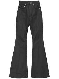 Find RICK OWENS Bolan Jeans on Editorialist. black cotton blend denim coated finish front button and zip fastening belt loops classic five pockets long length bootcut Yoko London, Exclusive Fashion, Denim Coat, Ski Wear, Jeans Black, Rick Owens, Long Length, Jacket Tops, Denim Dress