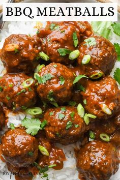 meatballs with sauce and cilantro on top of rice